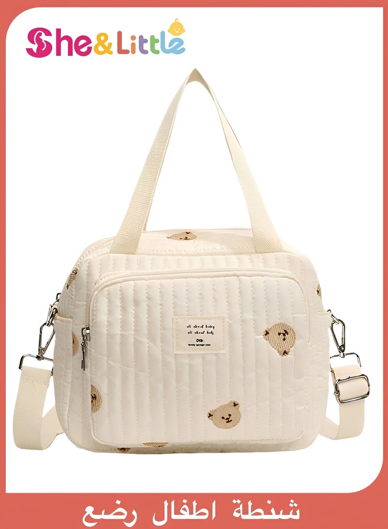 She&Little Bear Embroidered Diaper Bag, Small Tote Diaper Organizer for Mom with Adjustable Strap, Multi-Pocket Waterproof Baby Travel Bag - Image 1