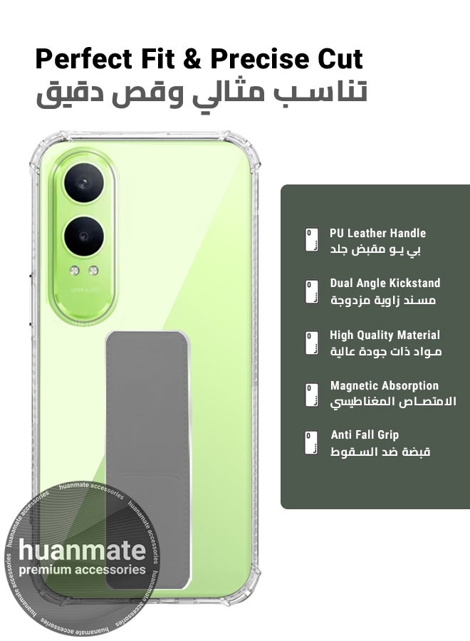 OnePlus Nord CE4 Lite Magnetic Case With Hand Grip Holder & Kickstand - Strong Grip for Magnetic Car Holder, Stylish & Functional, Ultimate Convenience & Hands-Free Viewing - Clear/Grey