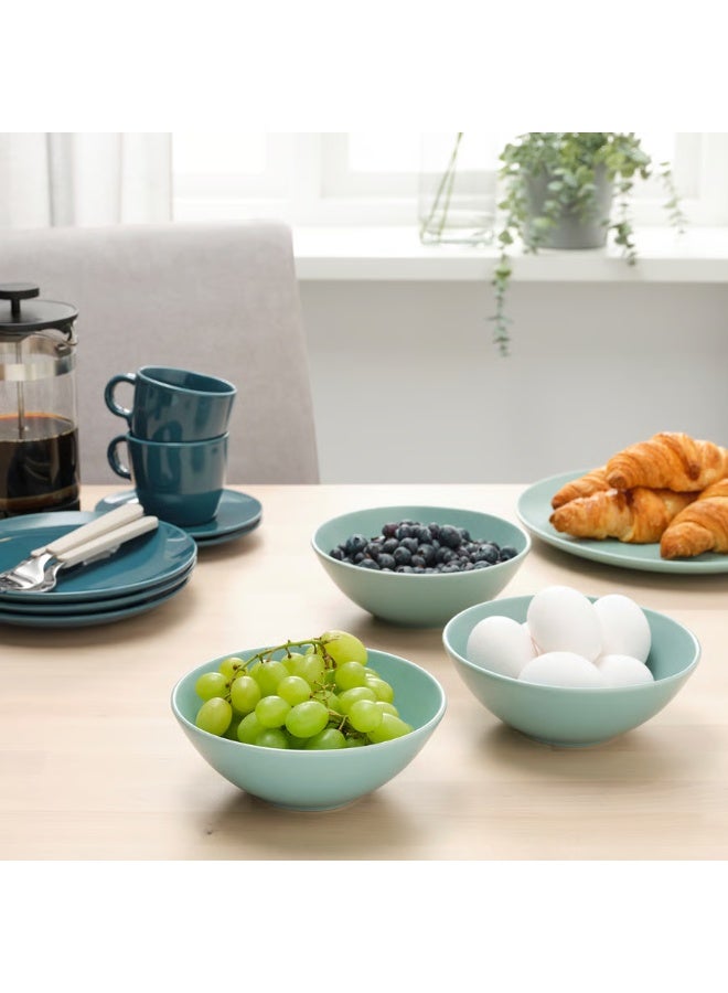 IKEA (IKEA) طقم أطباق آيكيا FÄRGKLAR من الستونوير – 18 قطعة بلون تركواز فاتح مطفي بتغطسة تفاعلية – يشمل 6 أطباق رئيسية 26 سم، 6 أطباق جانبية 20 سم، 6 أطباق عميقة 16 سم – آمن للميكروويف وغسالة الصحون، متين، تصميم اسكندنافي عصري للوجبات اليومية، العائلية، المقبلات، والضيافة - Image 2