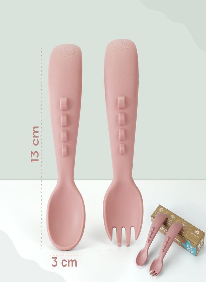 StarKiddo® Soft Silicone Spoon and Fork Set | Silicone Baby Cutlery| Baby Feeding Spoon and Fork| Training Feeding for Kids and Toddlers| BPA Free| Food Grade| Dishwasher Safe (Rose Pink) - Image 2