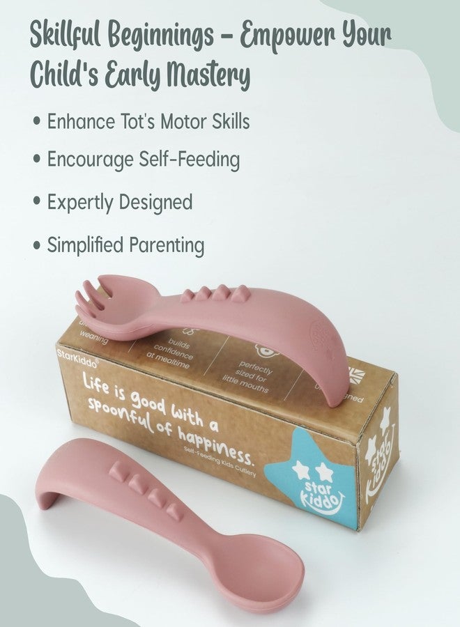 StarKiddo® Soft Silicone Spoon and Fork Set | Silicone Baby Cutlery| Baby Feeding Spoon and Fork| Training Feeding for Kids and Toddlers| BPA Free| Food Grade| Dishwasher Safe (Rose Pink) - Image 3