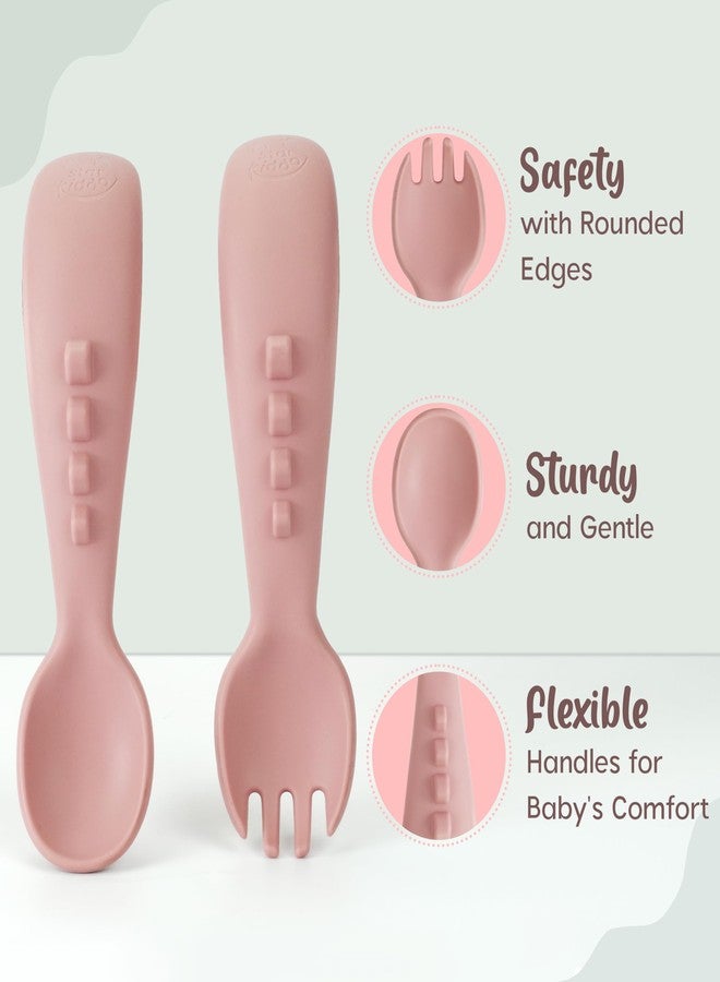 StarKiddo® Soft Silicone Spoon and Fork Set | Silicone Baby Cutlery| Baby Feeding Spoon and Fork| Training Feeding for Kids and Toddlers| BPA Free| Food Grade| Dishwasher Safe (Rose Pink) - Image 4