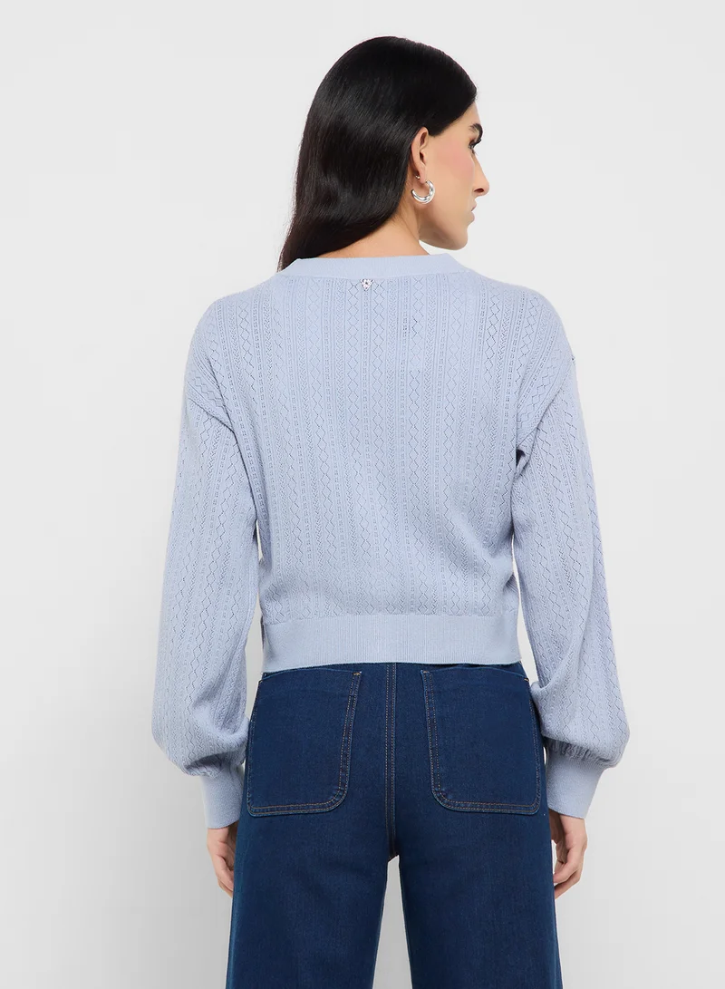 GUESS Long Sleeve V Neck Lyla Cardi Sweatshirt