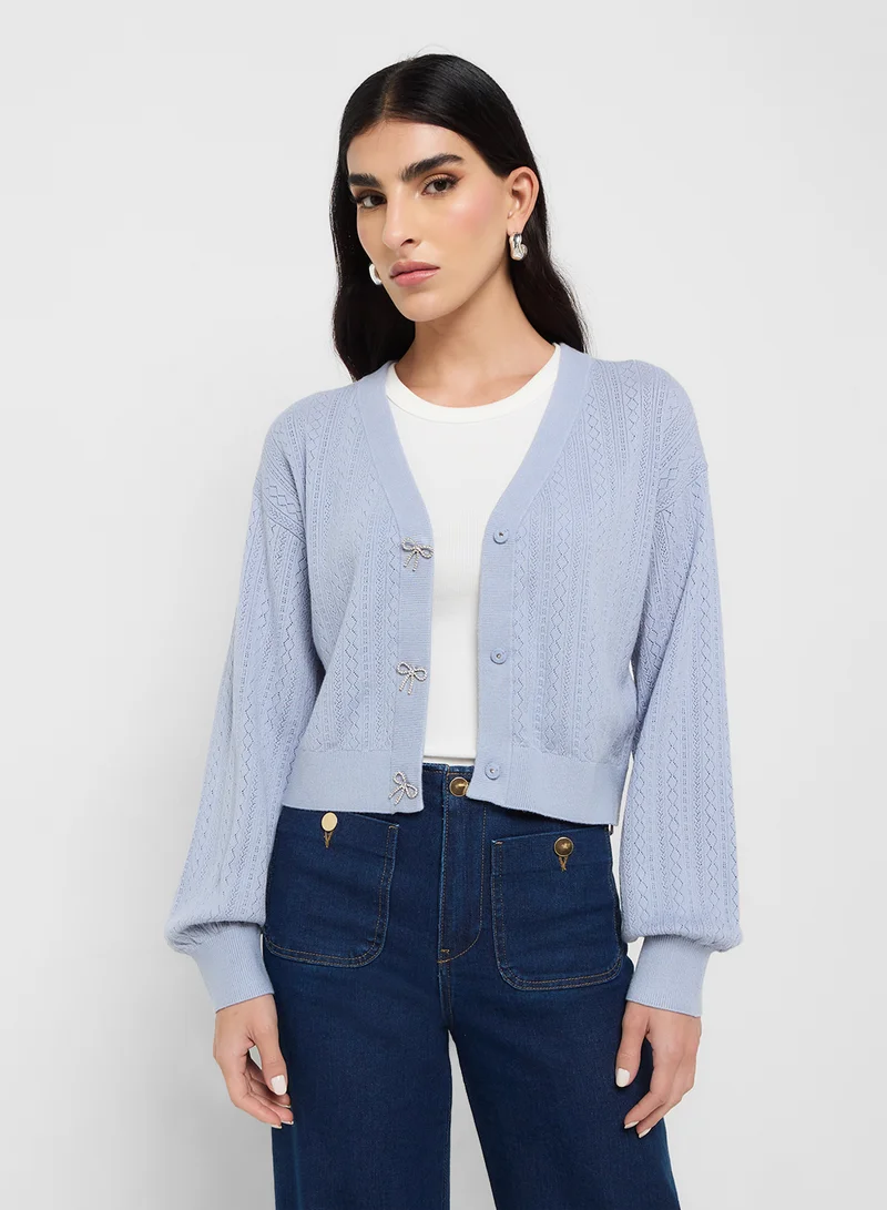 GUESS Long Sleeve V Neck Lyla Cardi Sweatshirt