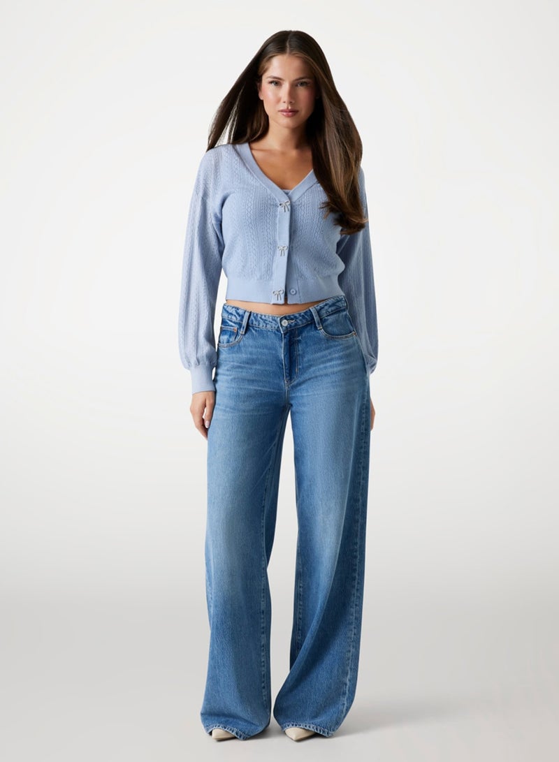 GUESS Long Sleeve V Neck Lyla Cardi Sweatshirt  - Image 4