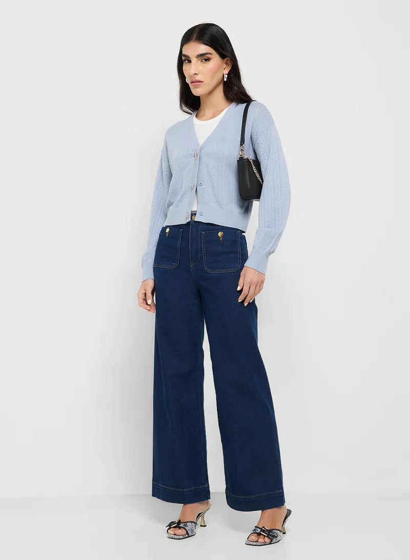 GUESS Long Sleeve V Neck Lyla Cardi Sweatshirt
