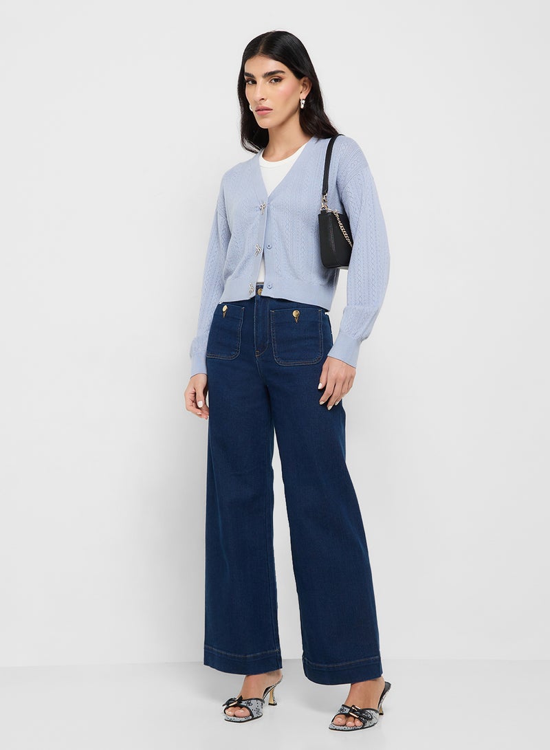 GUESS Long Sleeve V Neck Lyla Cardi Sweatshirt - Image 4