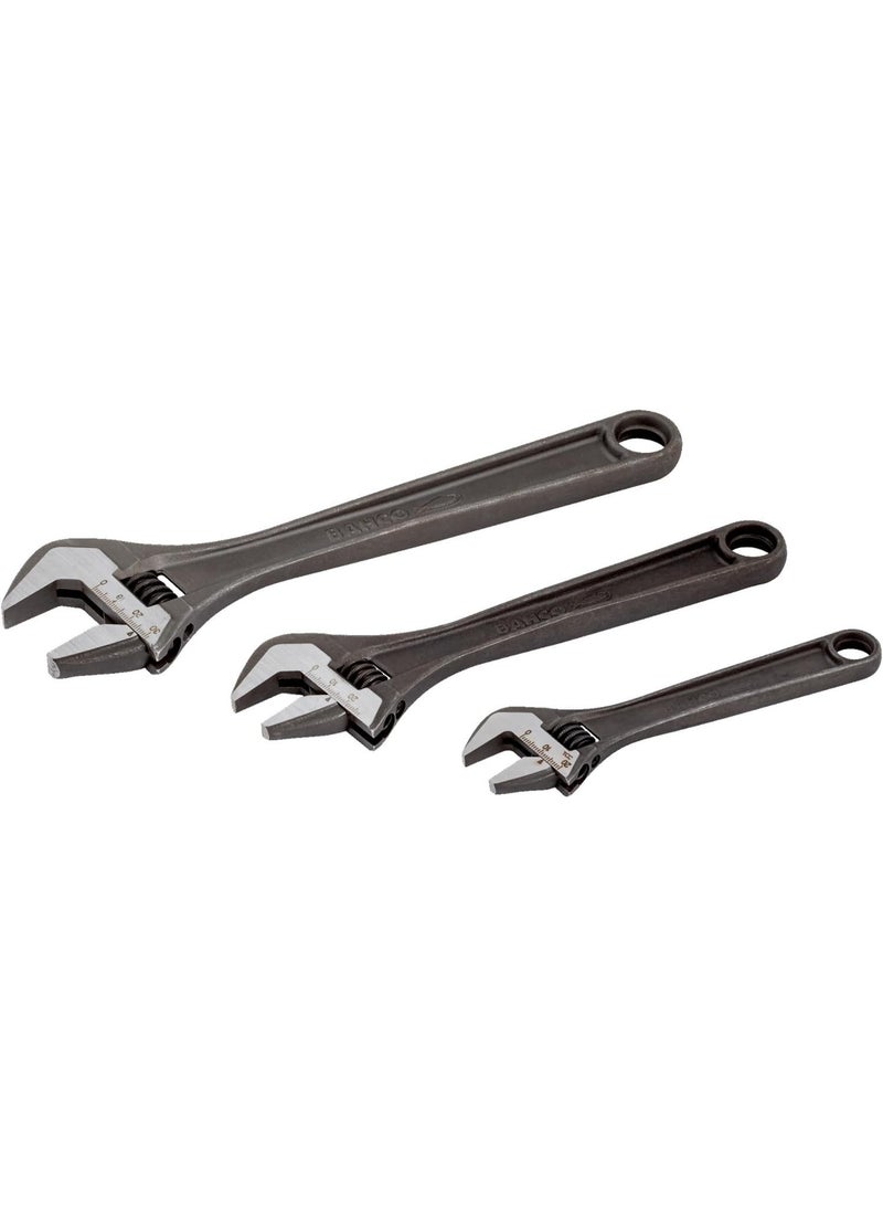 Bahco BHADJUST 3 ADJ3 Set of 3 Adjustable Wrenches (8070/8071 / 8072), Grey, 16 degree head angle - Image 2