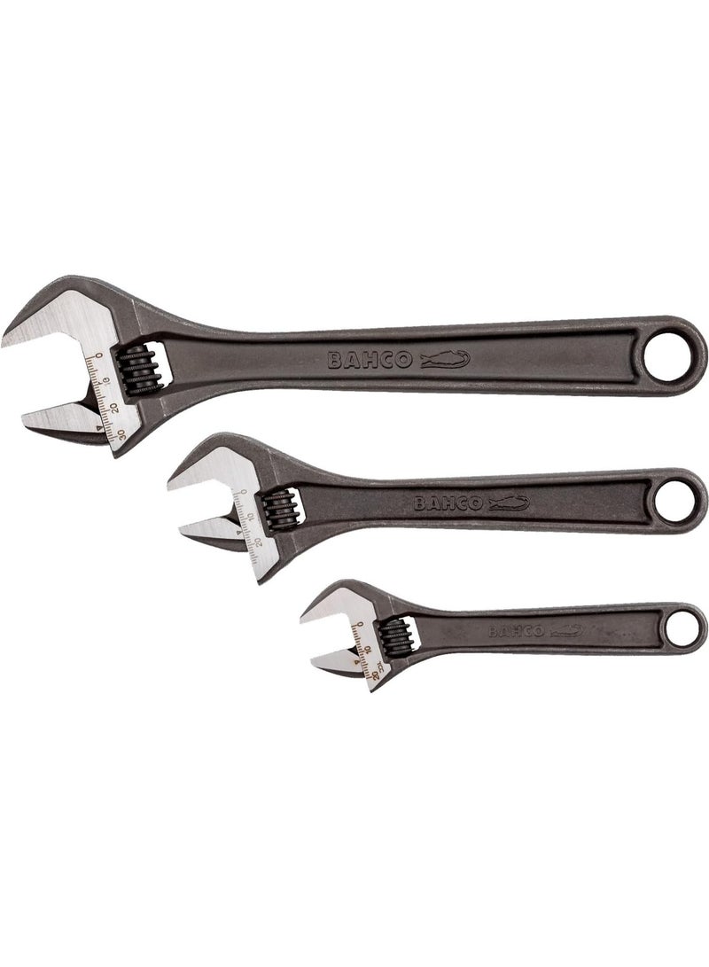 Bahco BHADJUST 3 ADJ3 Set of 3 Adjustable Wrenches (8070/8071 / 8072), Grey, 16 degree head angle - Image 1