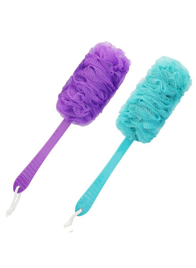 LZCNM Back Scrubber Brush Long Handle for Shower, Loofah On a Stick Sponge Back Brush, Body Exfoliator Scrubber Bath Brush for Men Women, Exfoliating Cleaning Back Scrubber for Elderly (2 Pack-Green+Purple) - Image 1
