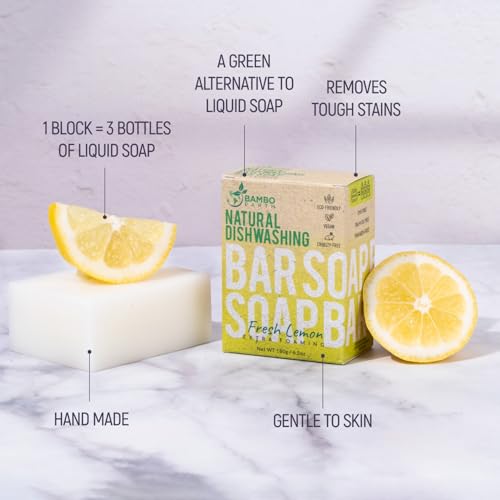 BAMBOEARTH Natural Non-Toxic Dish Washing Soap - Dyes And Fragrance Free - Vegan Cruelty-Free Eco-Friendly And Zero Waste Dishwashing Handmade Solid Bar Soaps Detergent & Biodegradable (Lemon Single) - Image 3