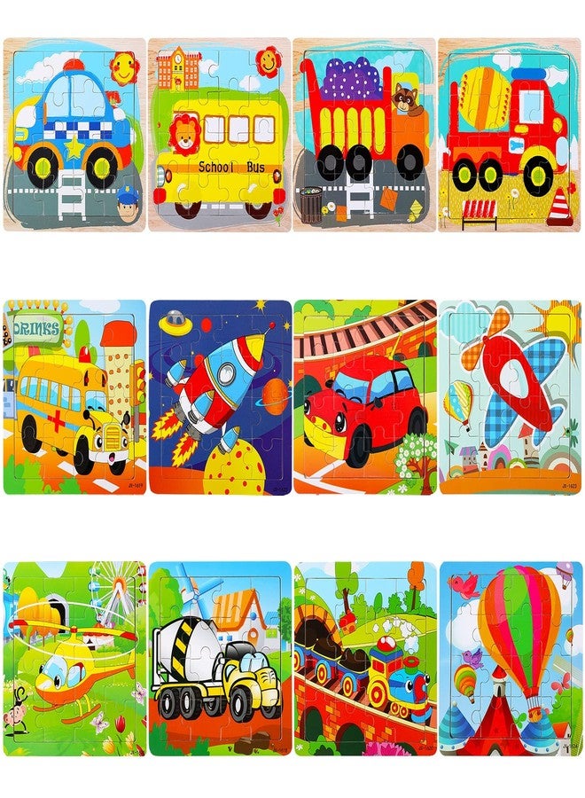 SANNIX 12 Pack Wooden Jigsaw Puzzles for Toddlers 3 4 5 Years Old, Party Favors Transportation Jigsaw for Kids, Educational Puzzles Travel Toy with 12 Organize Bags - Image 2