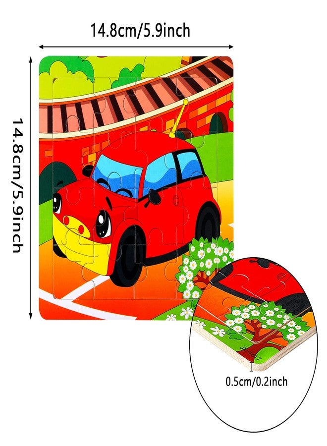 SANNIX 12 Pack Wooden Jigsaw Puzzles for Toddlers 3 4 5 Years Old, Party Favors Transportation Jigsaw for Kids, Educational Puzzles Travel Toy with 12 Organize Bags - Image 3