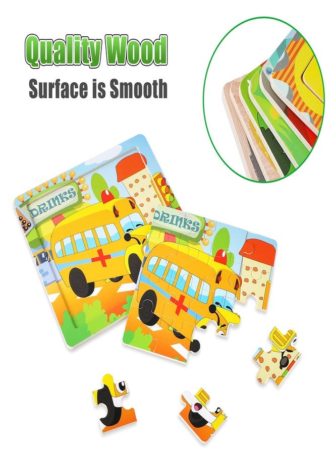 SANNIX 12 Pack Wooden Jigsaw Puzzles for Toddlers 3 4 5 Years Old, Party Favors Transportation Jigsaw for Kids, Educational Puzzles Travel Toy with 12 Organize Bags - Image 4