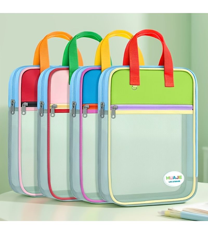 Red Art Document Bag L Shaped Zipper External Pencil Case for Exam - Image 4