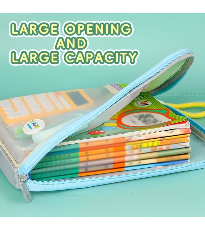Red Art Document Bag L Shaped Zipper External Pencil Case for Exam - Image 5