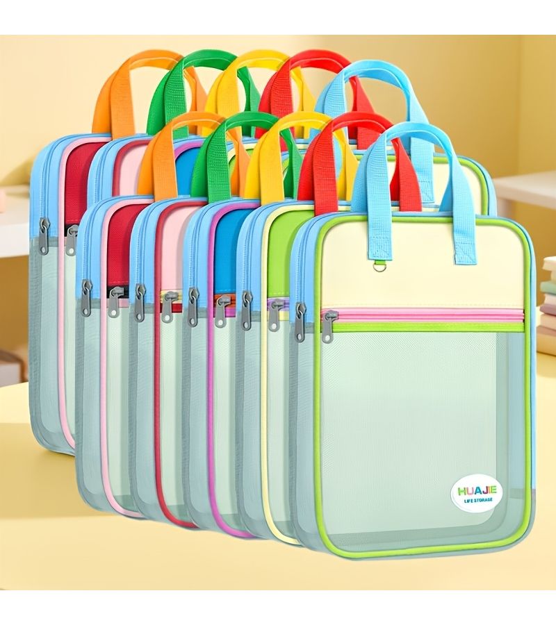 Red Art Document Bag L Shaped Zipper External Pencil Case for Exam - Image 3