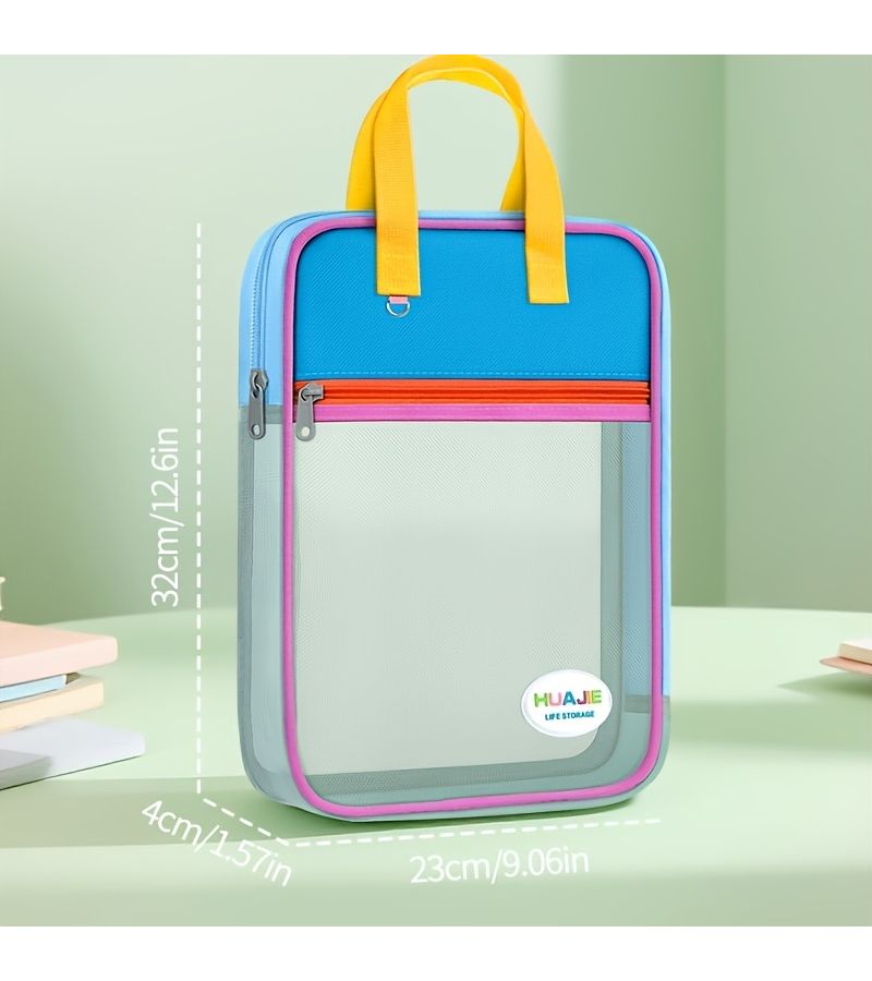 Red Art Document Bag L Shaped Zipper External Pencil Case for Exam - Image 2