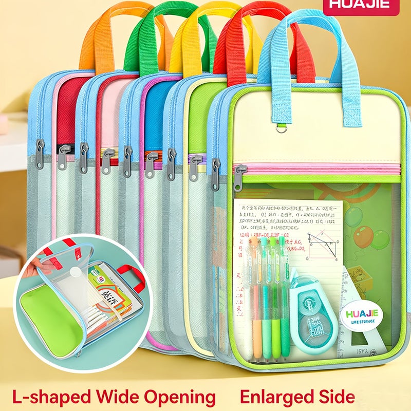 Red Art Document Bag L Shaped Zipper External Pencil Case for Exam - Image 1