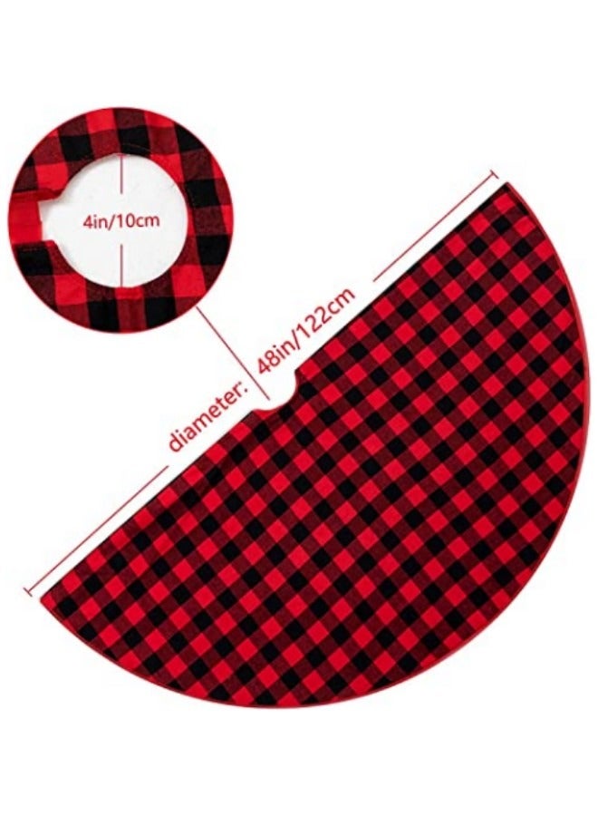 GGEROU Tree Skirts,Black and Red Buffalo Plaid Layer Linen Burlap Tree Skirt,Festival Tree Base Cover Mat Tree Blanket 122cm - Image 4