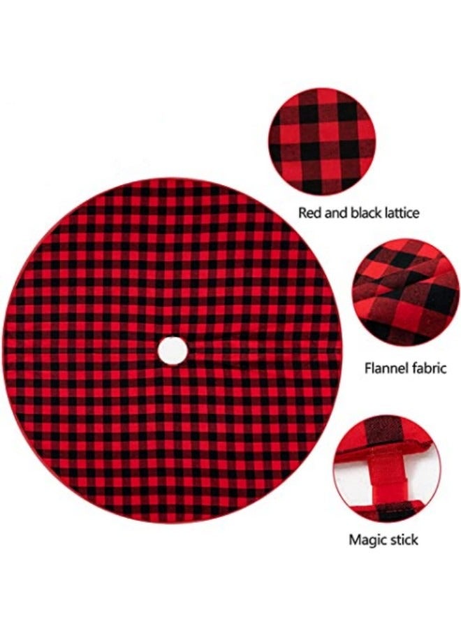 GGEROU Tree Skirts,Black and Red Buffalo Plaid Layer Linen Burlap Tree Skirt,Festival Tree Base Cover Mat Tree Blanket 122cm - Image 2