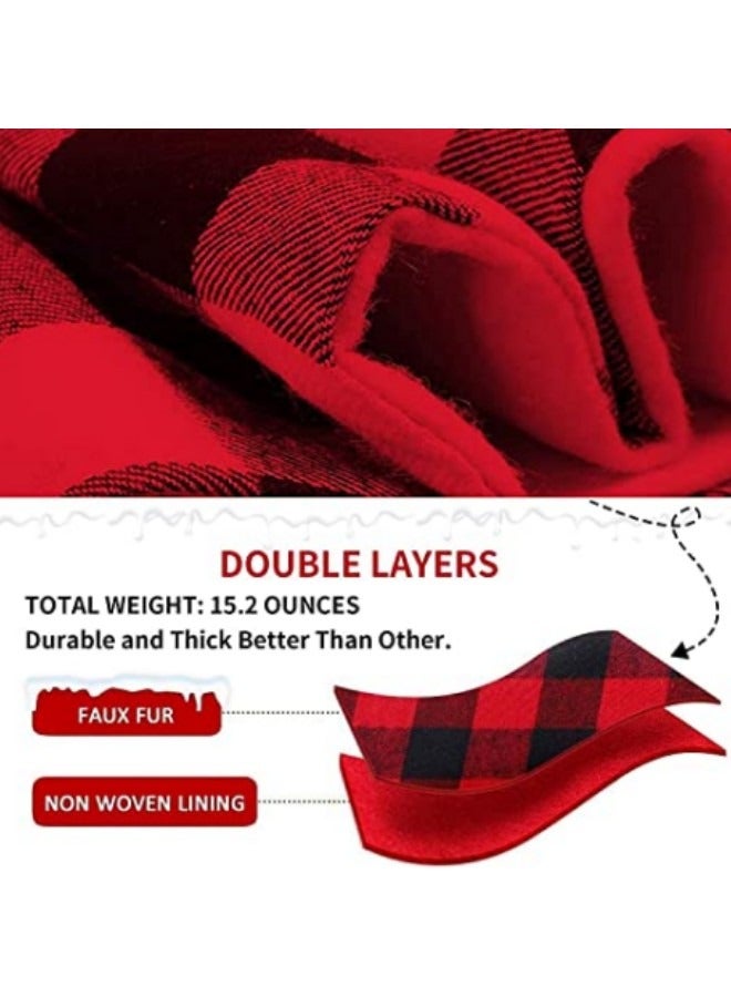 GGEROU Tree Skirts,Black and Red Buffalo Plaid Layer Linen Burlap Tree Skirt,Festival Tree Base Cover Mat Tree Blanket 122cm - Image 3