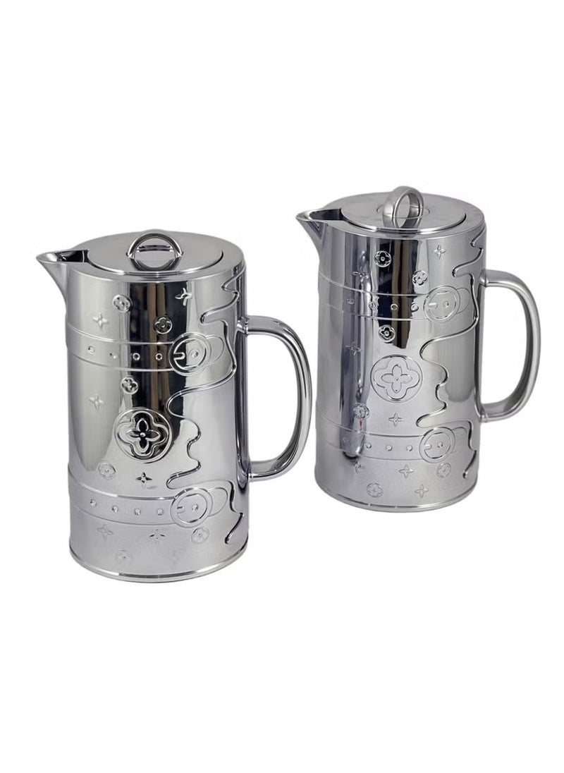 Homemaker Premium 2-Piece 1L Insulated Flask Set – Sleek Silver | Glass Inner & Durable ABS Outer | Leak-Proof, Lightweight & Travel-Friendly | Hot & Cold Beverage Thermos – Made in Turkey  - Image 1
