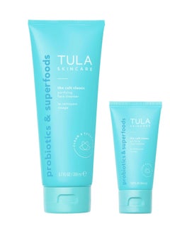 TULA Skin Care Cult Classic Cleanser Supersize, 6.7 Oz + Cult Classic Cleanser Travel Size, 1.7 Oz | 2 Piece Set