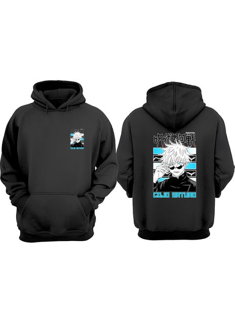 Unisex Gojo Satoru Glasses Design Front Back Printed Regular Fit Black Sweatshirt