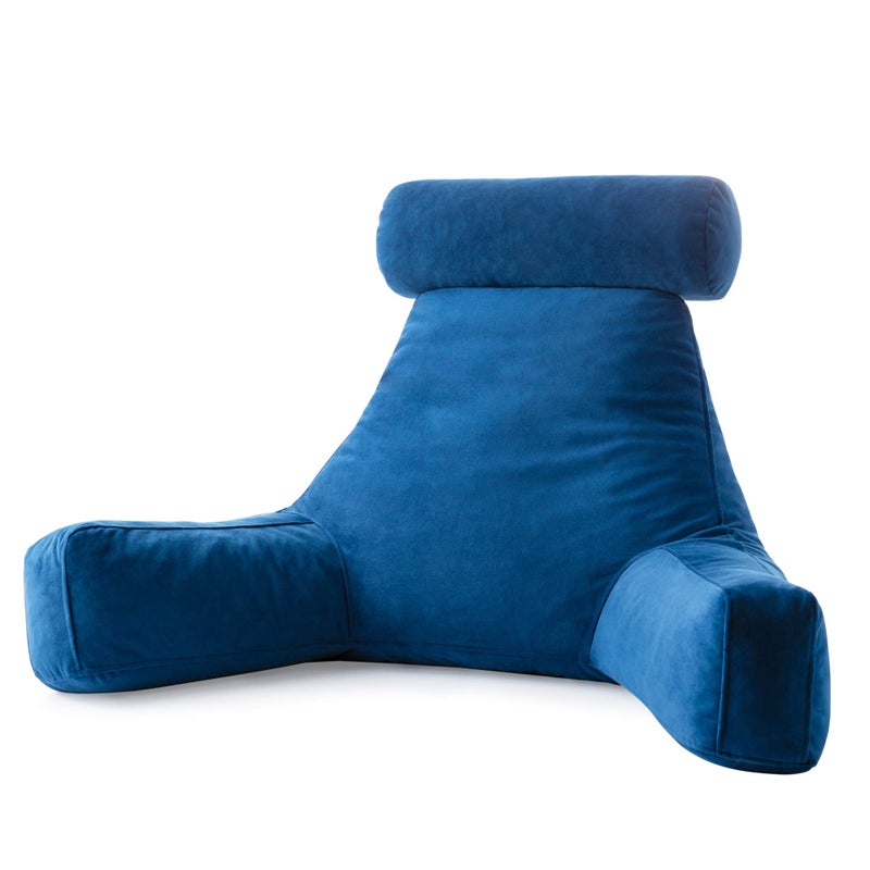 LINENSPA LINENSPA Reading Pillow with Shredded Memory Foam Back Pillow for Sitting in Bed Reading Gaming Watching TV  Bed Chair Pillow with Arms Dorm Room Essentials Navy 