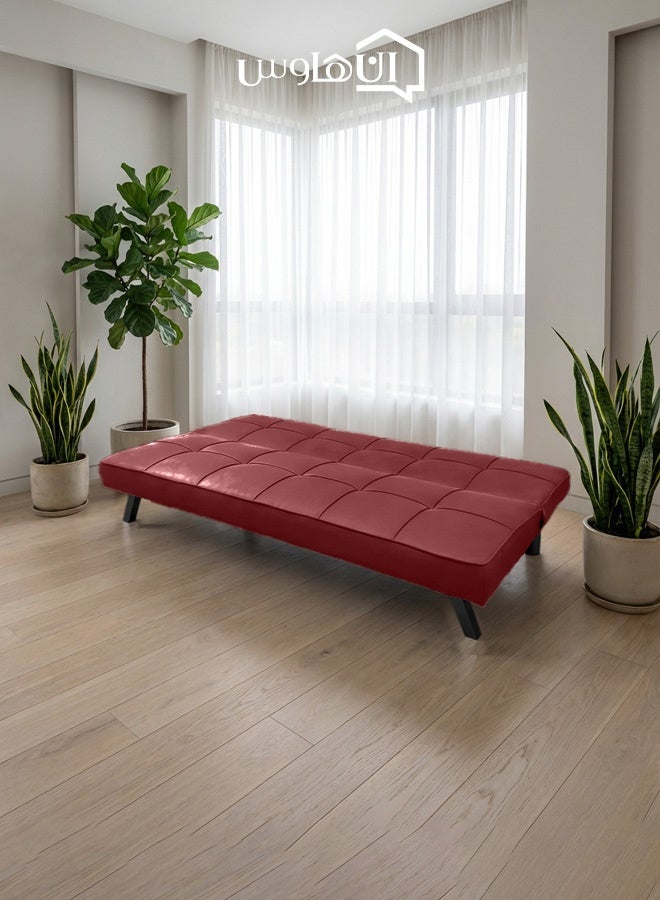 In-House Sandi | 3-Seater Sofabed 2 In 1 Upholstered In Linen 30x177x107 cm  - Burgundy - Image 4
