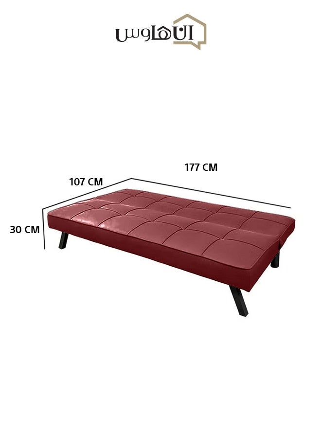 In-House Sandi | 3-Seater Sofabed 2 In 1 Upholstered In Linen 30x177x107 cm  - Burgundy - Image 5