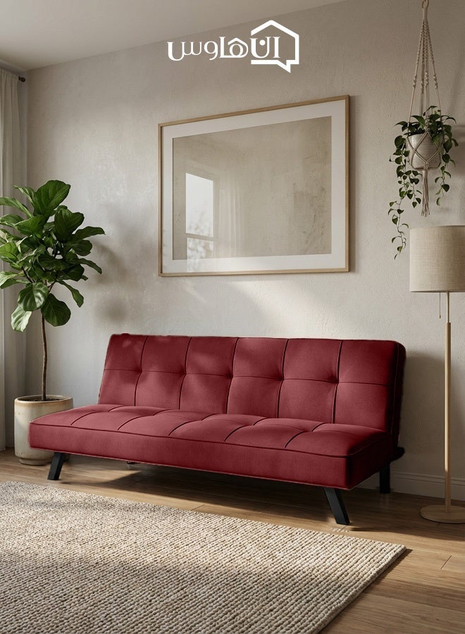 In-House Sandi | 3-Seater Sofabed 2 In 1 Upholstered In Linen 30x177x107 cm  - Burgundy - Image 1
