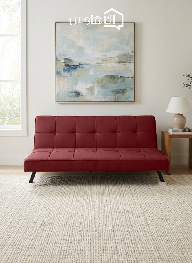 In-House Sandi | 3-Seater Sofabed 2 In 1 Upholstered In Linen 30x177x107 cm  - Burgundy - Image 2