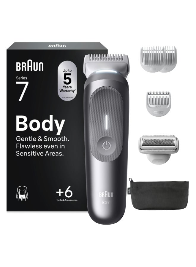 Braun Body Groomer Series 7, +6 Grooming Tools, Trim & Shave Hair, BG7550 Grey - Image 1