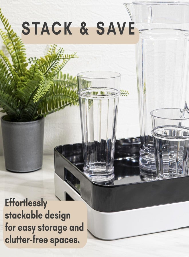 Bzyoo 11.5 x 16 Inch Large Rectangle Stackable Melamine Serving Tray with Handles – Minimalist Design, Multi-Purpose and Durable, BPA Free– Perfect for Kitchen, Dining, and Entertaining - White - Image 5