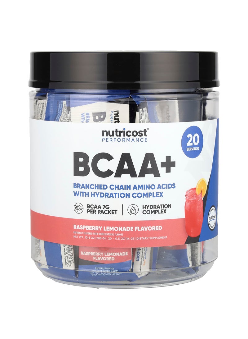 Nutricost Performance, BCAA+, Raspberry Lemonade, 20 Packets, 0.5 oz (14 g) Each