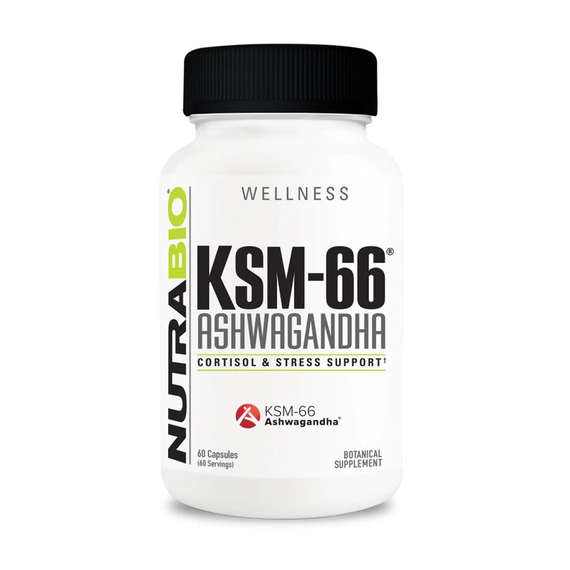 NutraBio مكمل عشبي نوترا بايو أشواغاندا KSM-66 لصحة عامة أفضل - مكمل أشواغاندا - 600 ملغ - 60 كبسولة نباتية - Image 1