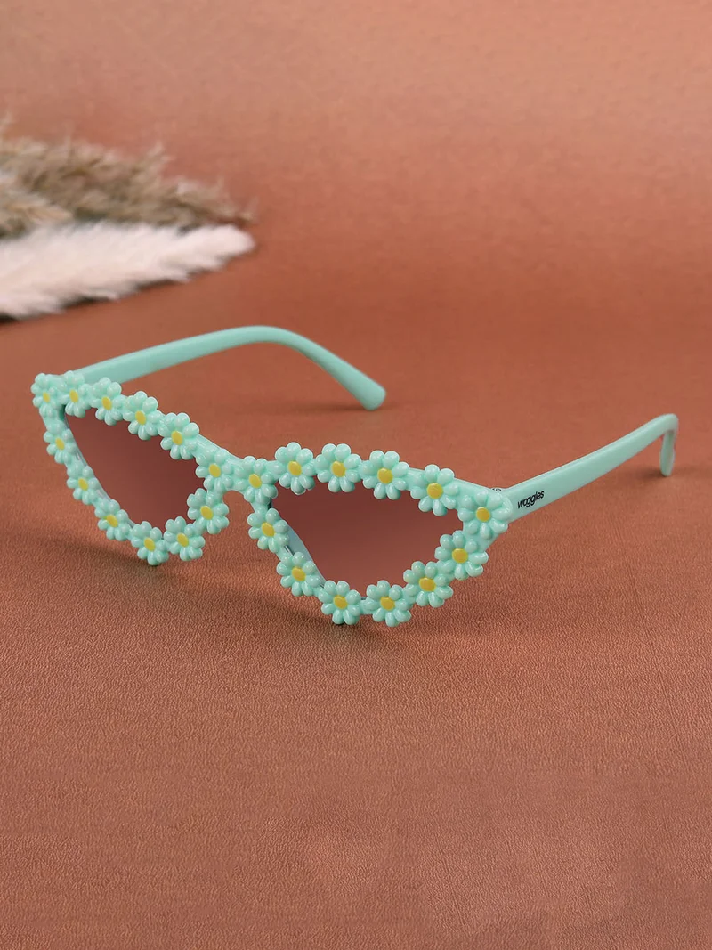 ووجلز نظارات شمسية أنيقة للأطفال بتصميم عين القطة مستقطبة خضراء