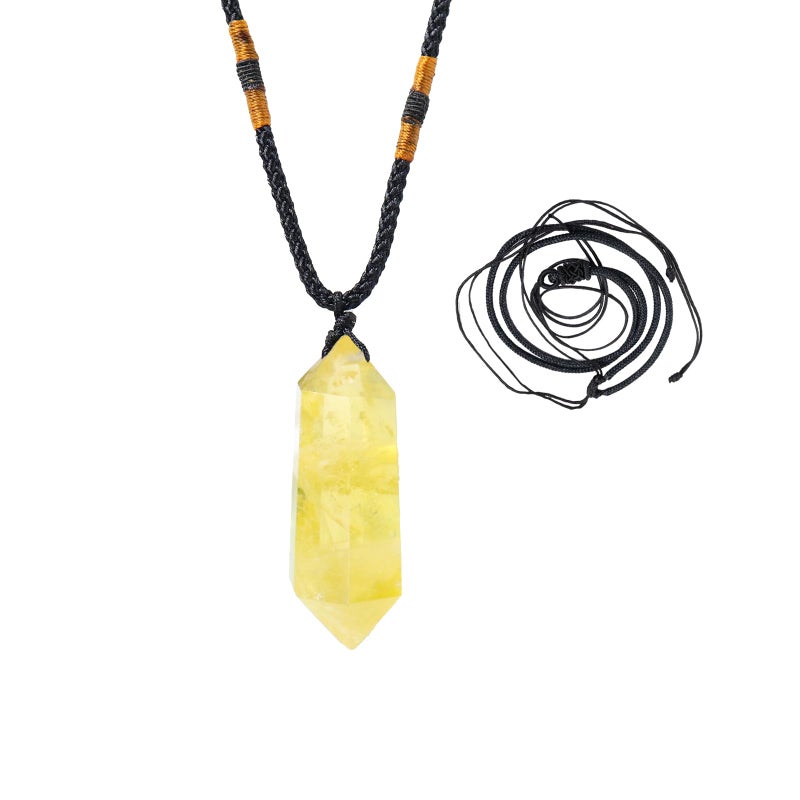 Runyangshi Runyangshi Citrine Healing Crystal Pendants Double Pointed Natural Crystal Quartz Necklace 6 Faceted Chakra Crystal Wand Stone 