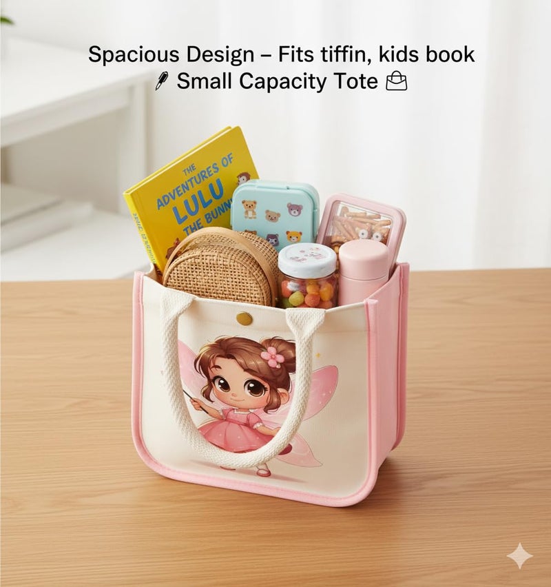 HOBBY INDIA Kids Lunch Bag | Cute & Stylish Mini Tiffin Bag for Boys & Girls | Cute Cotton Cartoon Design I Perfect For Picnic Tuition School, Preschool & Playschool (Fairy) - Image 3