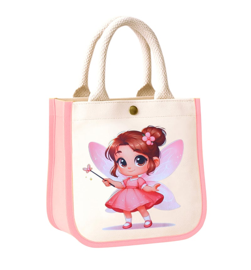 HOBBY INDIA Kids Lunch Bag | Cute & Stylish Mini Tiffin Bag for Boys & Girls | Cute Cotton Cartoon Design I Perfect For Picnic Tuition School, Preschool & Playschool (Fairy) - Image 1