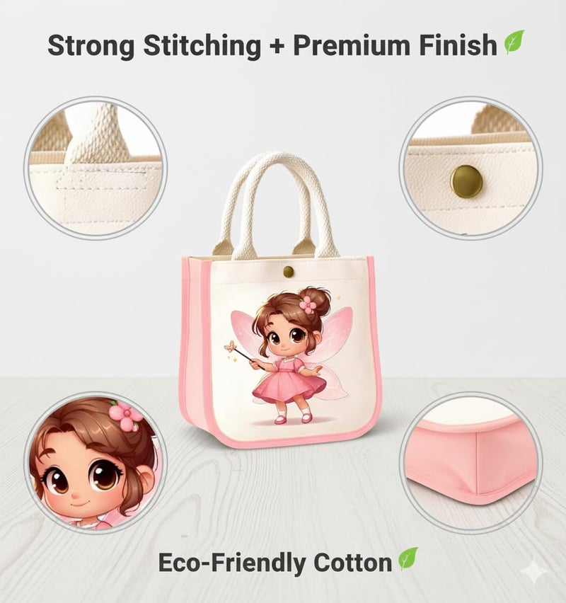 HOBBY INDIA Kids Lunch Bag | Cute & Stylish Mini Tiffin Bag for Boys & Girls | Cute Cotton Cartoon Design I Perfect For Picnic Tuition School, Preschool & Playschool (Fairy) - Image 5