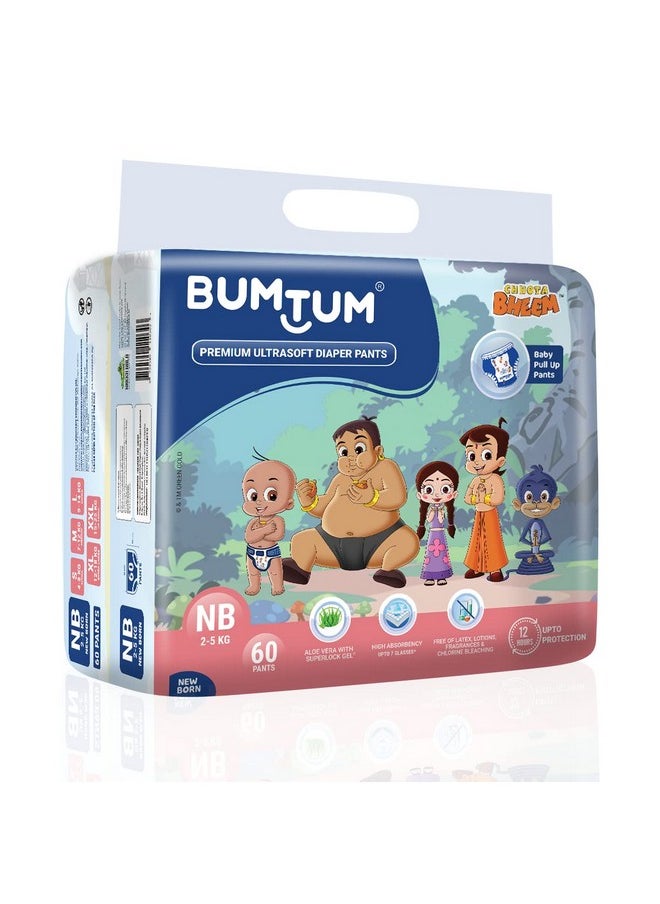 Bumtum Bumtum Chota Bheem New Born Baby Diaper Pants, 60 Count, Leakage Protection Infused With Aloe Vera, Cottony Soft High Absorb Technology (Pack of 1)  - Image 2