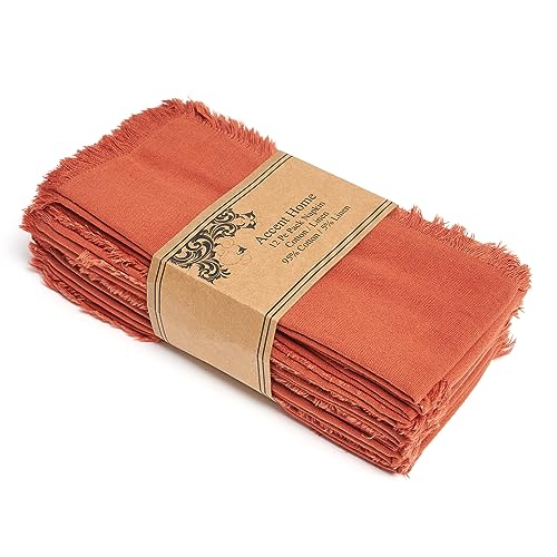ACCENTHOME Rust Cotton Linen Napkin Set of 12 18x18 inch Dinner Napkins Washable Soft Premium Hotel Quality Reusable Hemmed Edges Napkins Perfect Table Linens for Family Dinners Weddings - Image 1