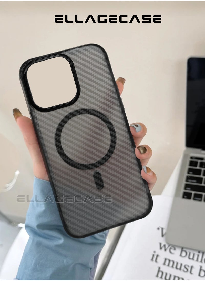 ELLAGECASE - Carbon Case for iPhone 14 Pro Max, Plastic-coated Carbon, Solid Camera Protection, Shockproof, Enhanced Protection, Compatible with Magsafe and Wireless Charging - Image 1