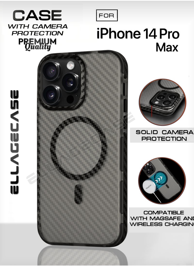ELLAGECASE - Carbon Case for iPhone 14 Pro Max, Plastic-coated Carbon, Solid Camera Protection, Shockproof, Enhanced Protection, Compatible with Magsafe and Wireless Charging - Image 1