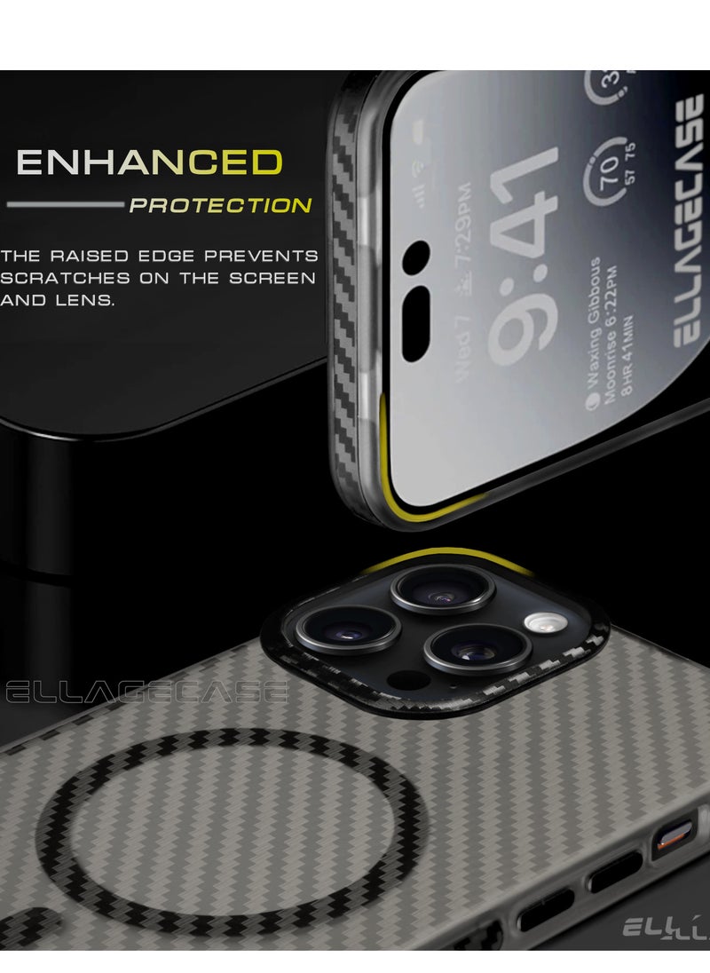 ELLAGECASE - Carbon Case for iPhone 14 Pro Max, Plastic-coated Carbon, Solid Camera Protection, Shockproof, Enhanced Protection, Compatible with Magsafe and Wireless Charging - Image 1