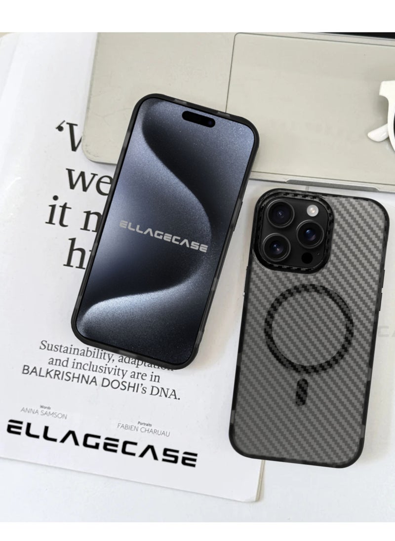 ELLAGECASE - Carbon Case for iPhone 14 Pro Max, Plastic-coated Carbon, Solid Camera Protection, Shockproof, Enhanced Protection, Compatible with Magsafe and Wireless Charging - Image 1