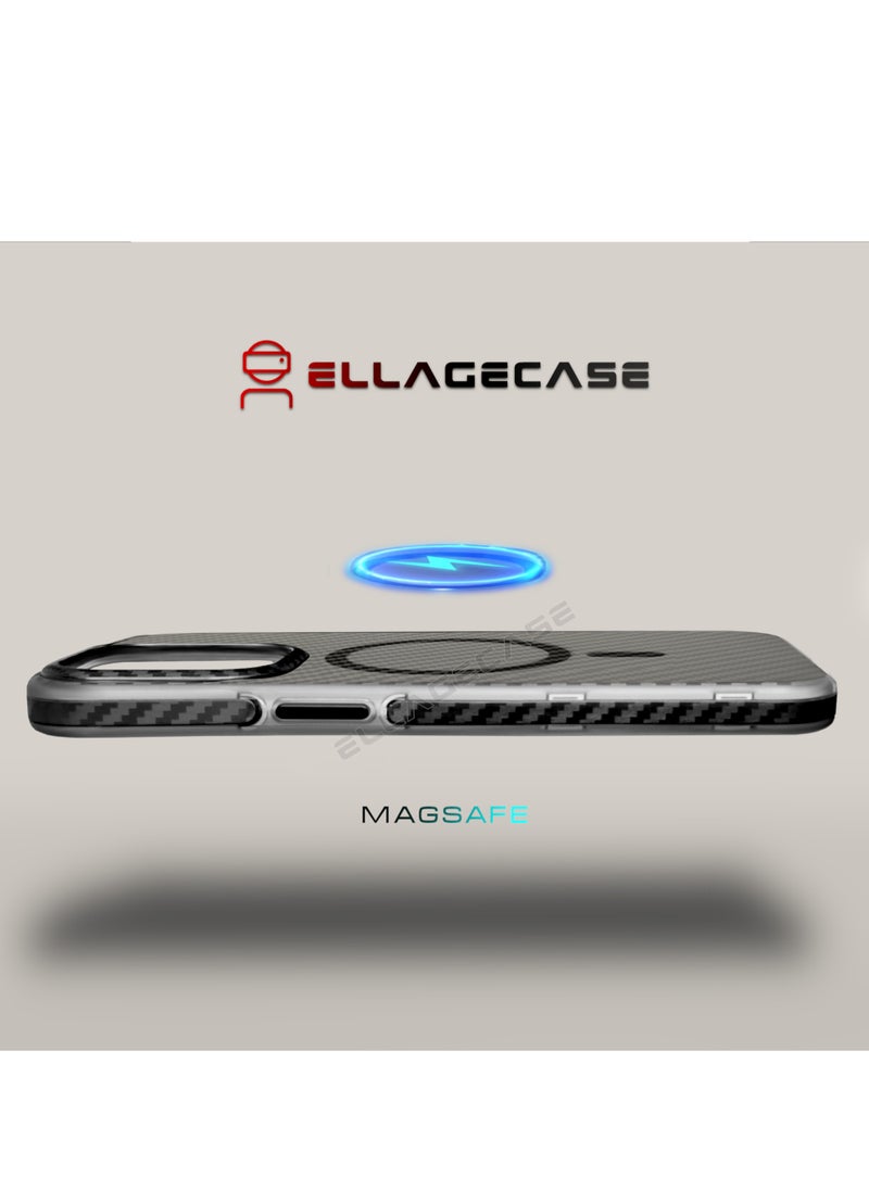 ELLAGECASE - Carbon Case for iPhone 14 Pro Max, Plastic-coated Carbon, Solid Camera Protection, Shockproof, Enhanced Protection, Compatible with Magsafe and Wireless Charging - Image 1